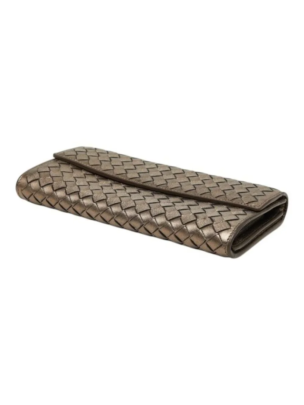 Bottega Veneta Intrecht Wallet Champagne Gold Leather